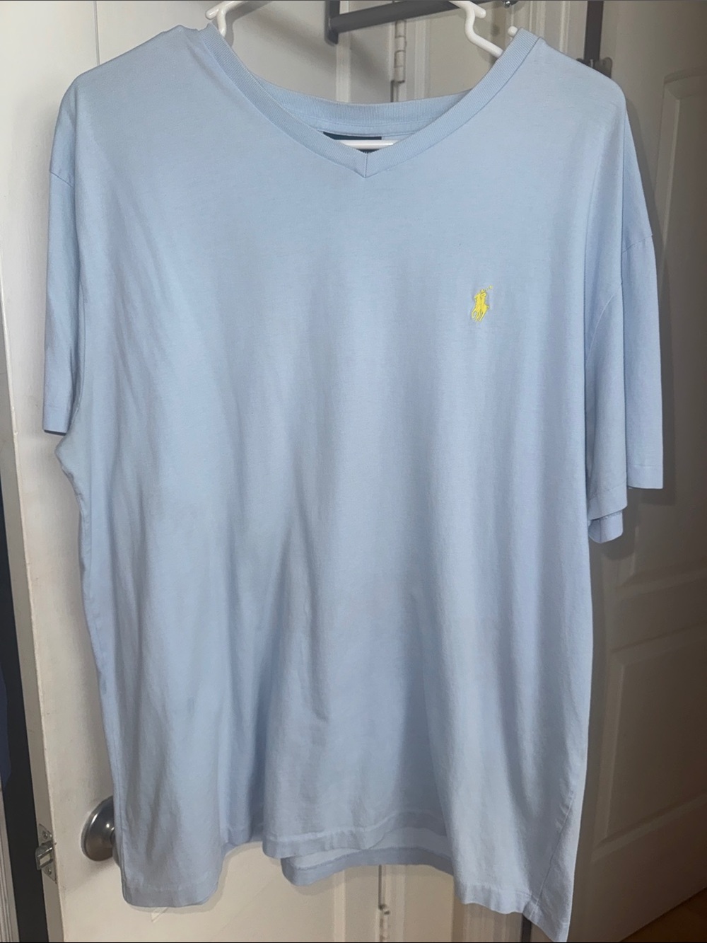 Polo by Ralph Lauren Light Blue V-Neck T-Shirt with Yellow Logo